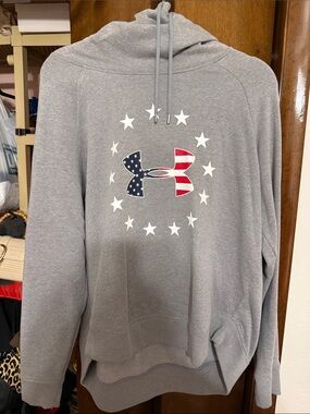 Under Armour Light Gray Hoodie with American Flag Logo
